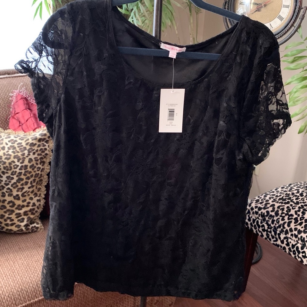 Isaac Mizrahi Black Lace Blouse/Tee size XXL